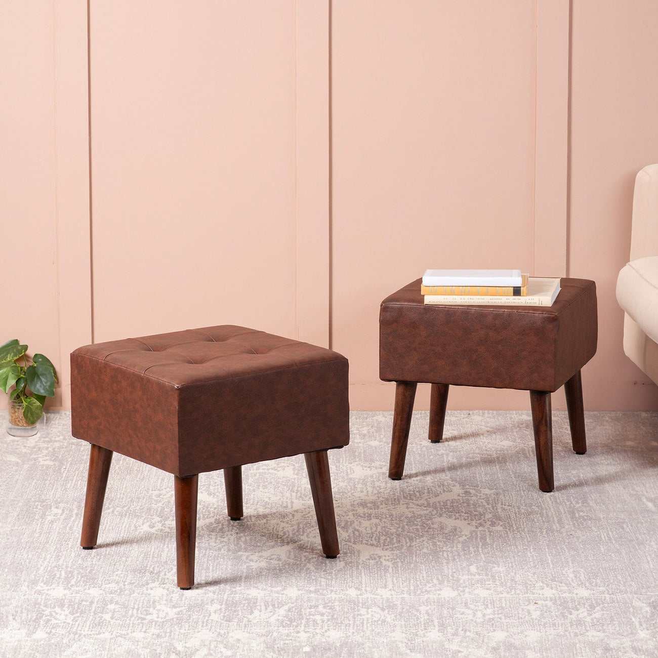 Axel Faux Leather Tufted Wooden Stools