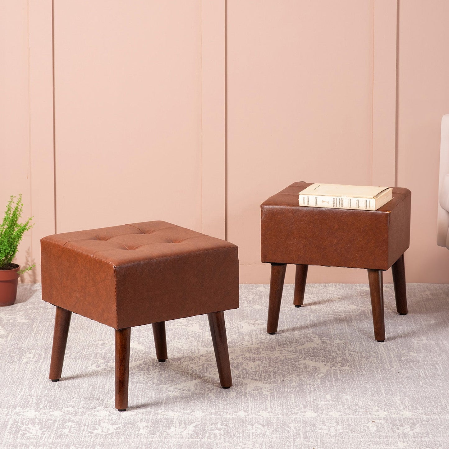 Axel Faux Leather Tufted Wooden Stools