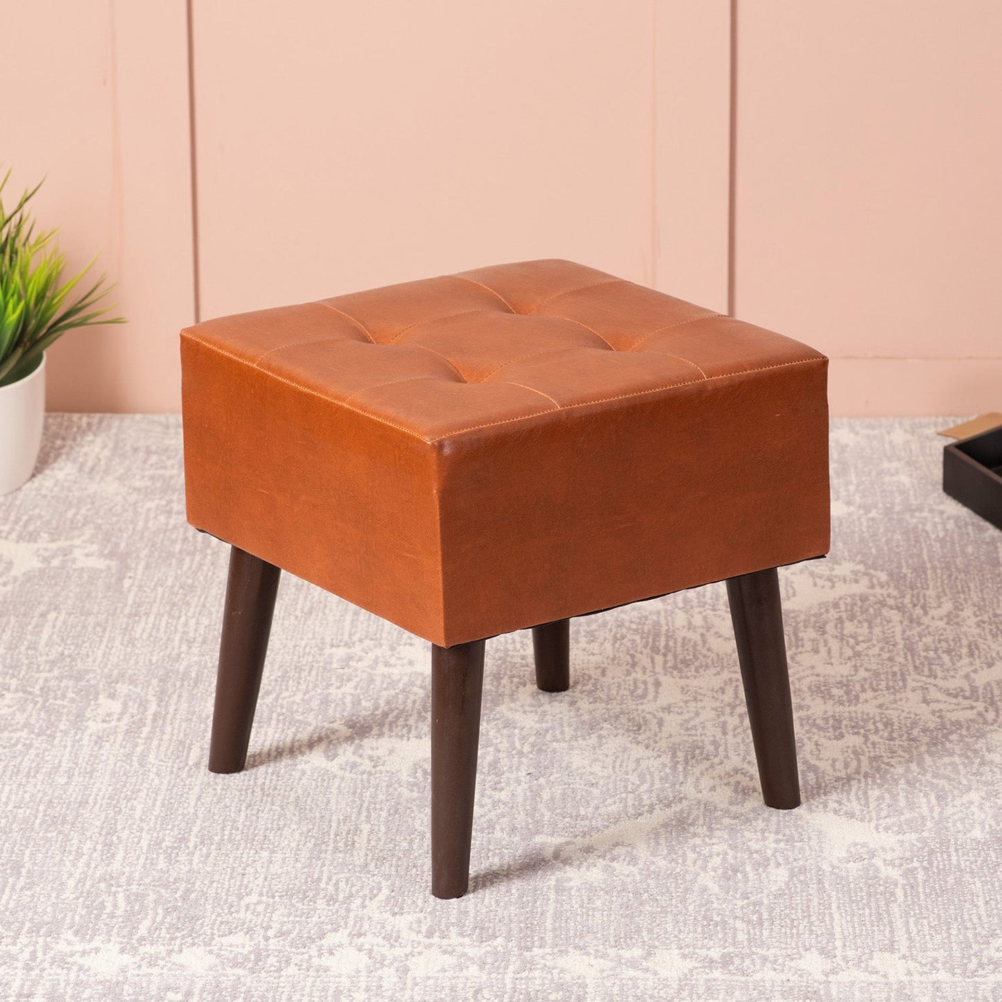 Axel Faux Leather Tufted Wooden Stools