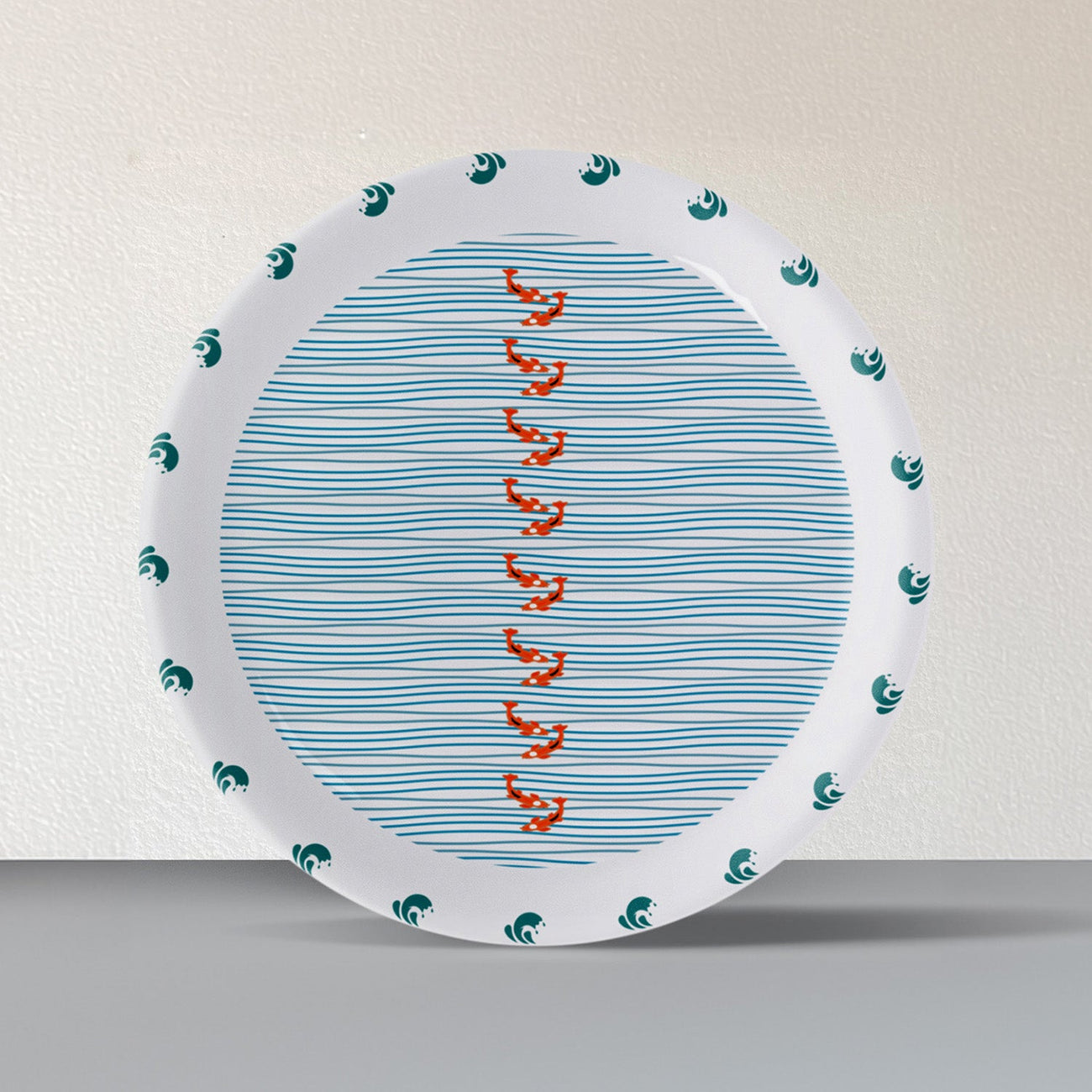Sea-Inspired waves and fish Abstract Art Collection Porcelain Wall Plates Set of 6