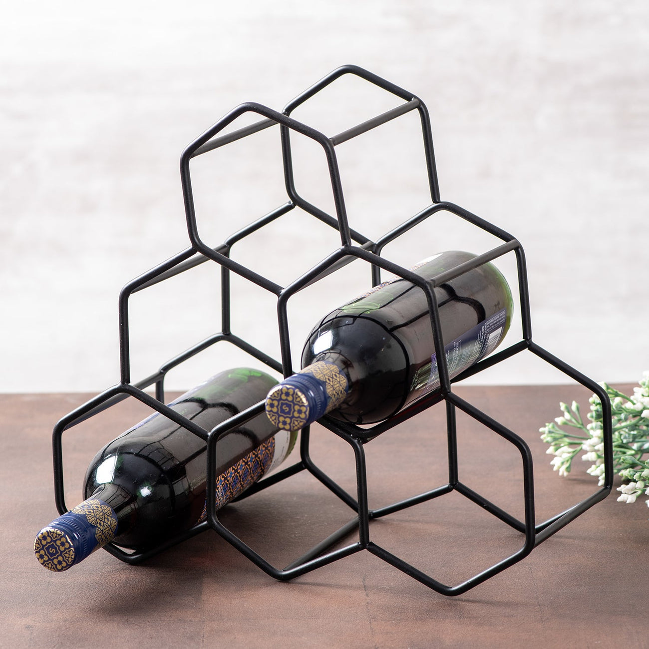 wired wine bottle holder rack in black color