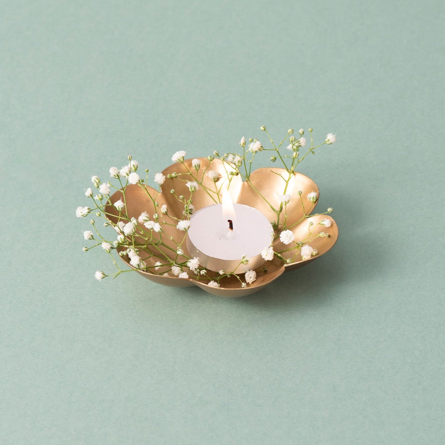 Gold Floral Design Diyas Set of 6