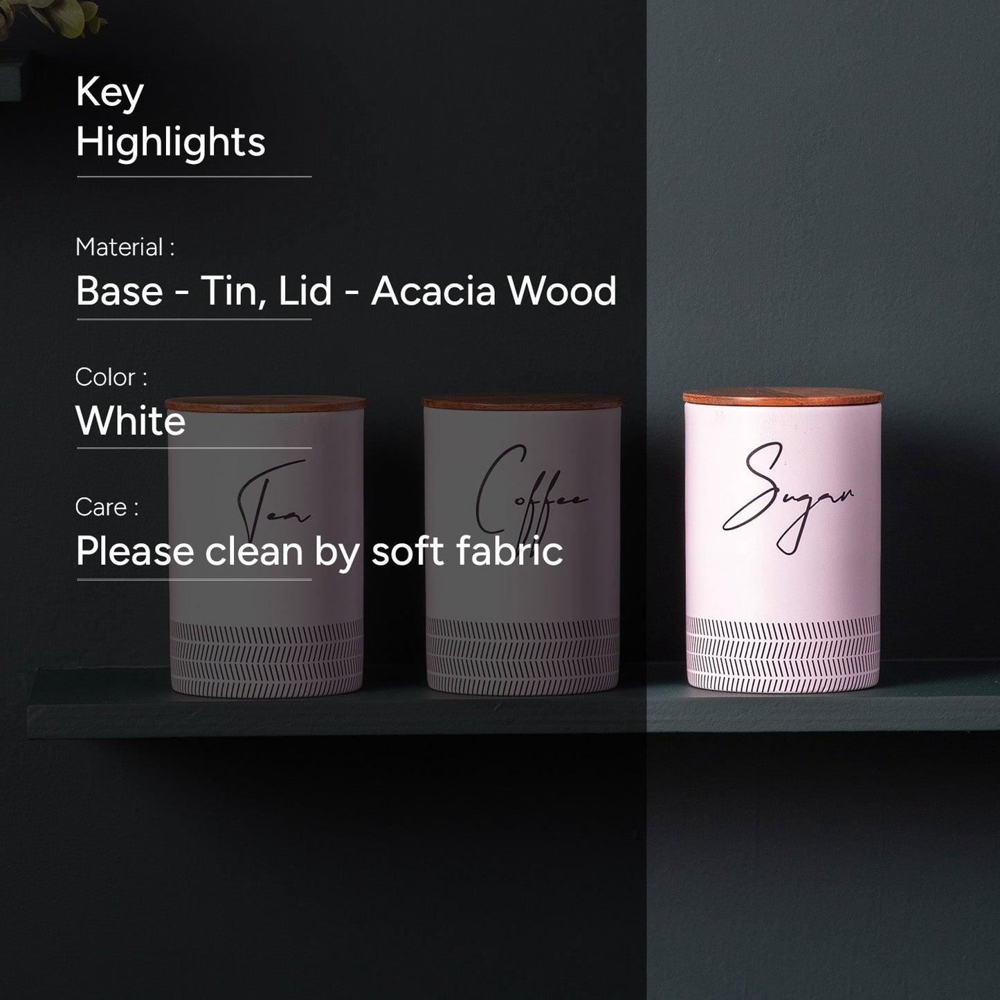 Elegant Canister & Jars Set for 3 for Tea, Coffee, Sugar