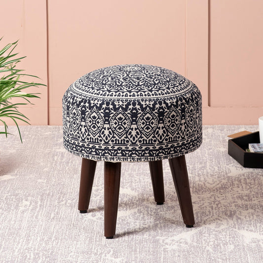 Nestroots Botanic Fabric Wooden Ottomans 17"
