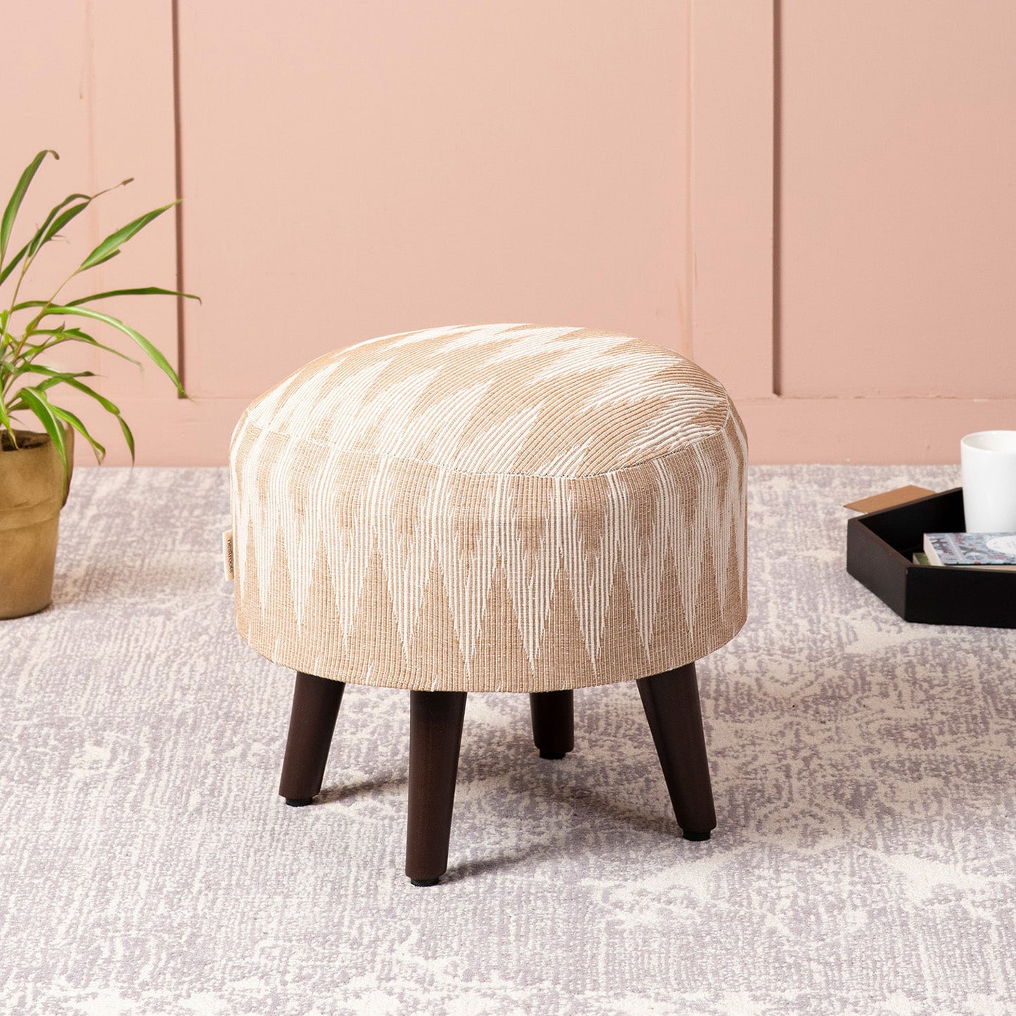 Crest Jacquard Wooden Zig Zag Ottomans