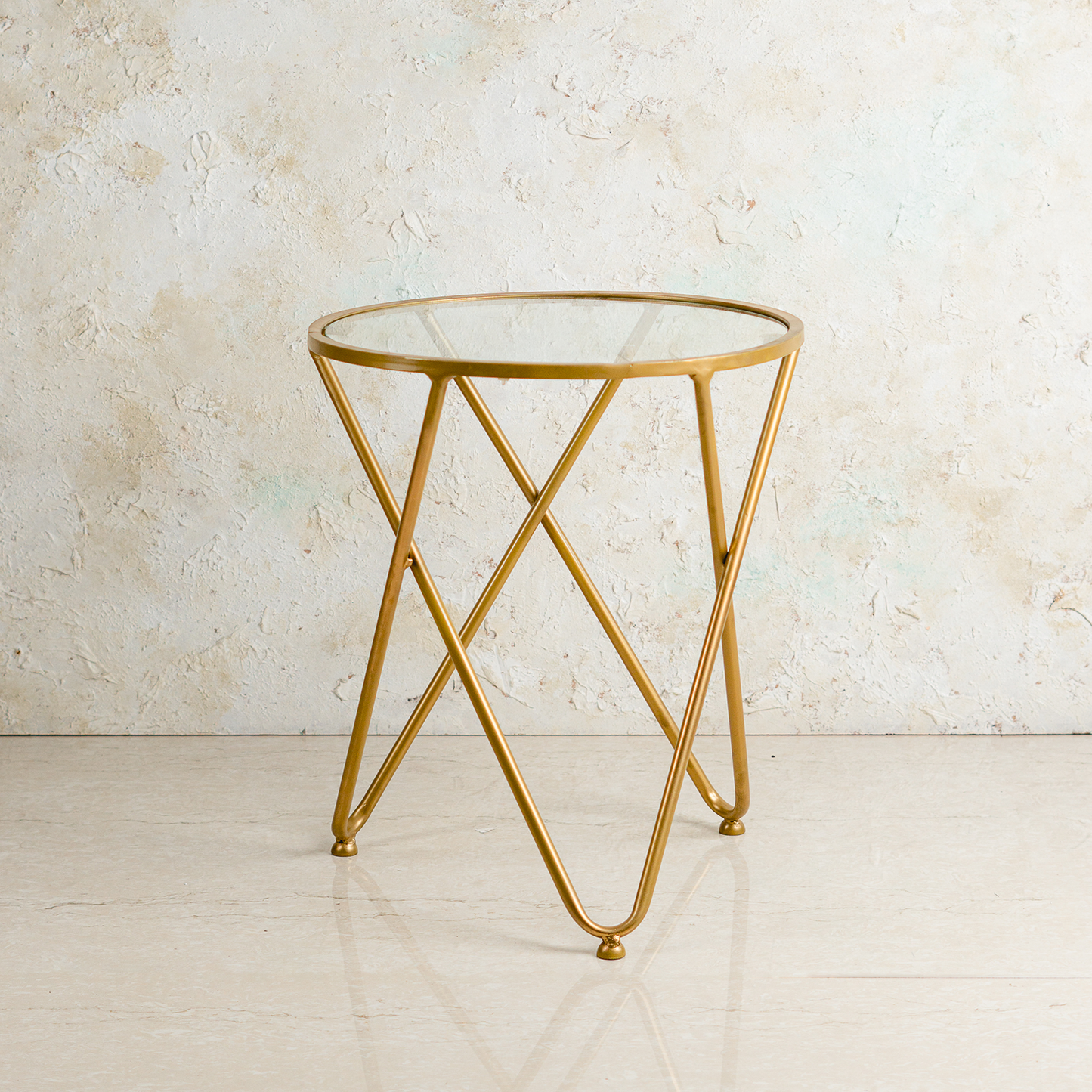 Cross Leg Glass Corner Table